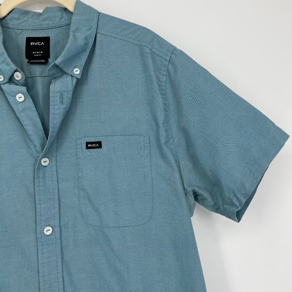 RVCA Men's Casual Button Down Shirt - Blue - Picture 2 of 7